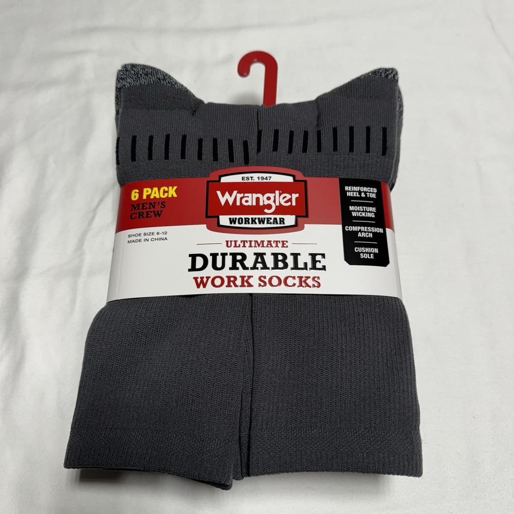 Wrangler 6 Pair Men Ultimate Durable Work Socks Sz 6-12 Reinforced Toe Gray New